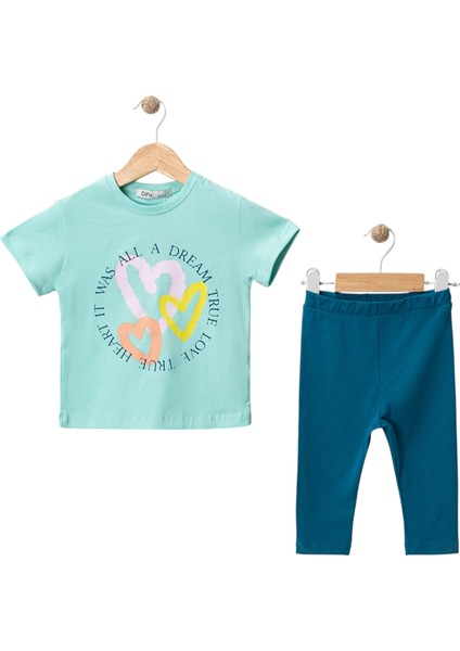 Kalp Baskılı Taytlı Takım Mint Yeşili