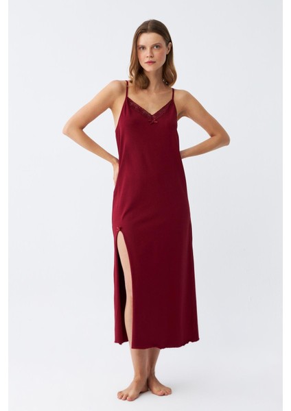 Kadın Ip Askılı Bordo Uzun Gecelik 901 fiyatları