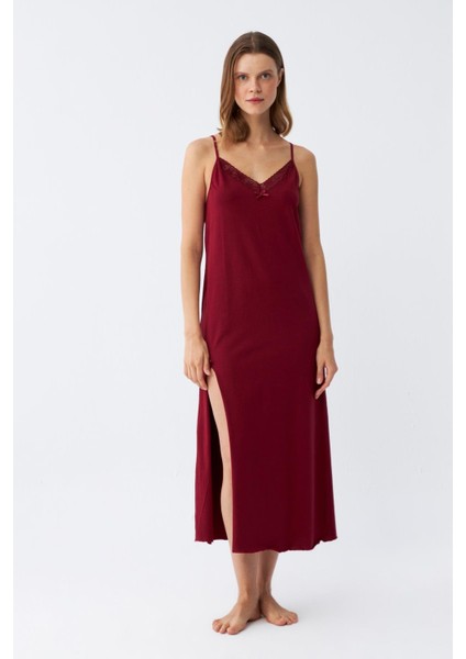 Kadın Ip Askılı Bordo Uzun Gecelik 901 modelleri