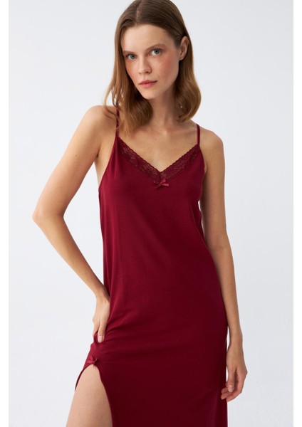 Kadın Ip Askılı Bordo Uzun Gecelik 901 fırsatları
