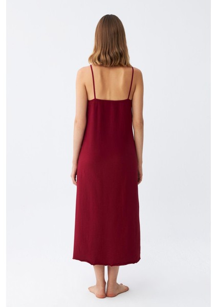 Kadın Ip Askılı Bordo Uzun Gecelik 901 indirimleri