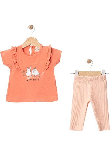 Tavşan Çilek Nakışlı Taytlı Takım Nar Çiçeği