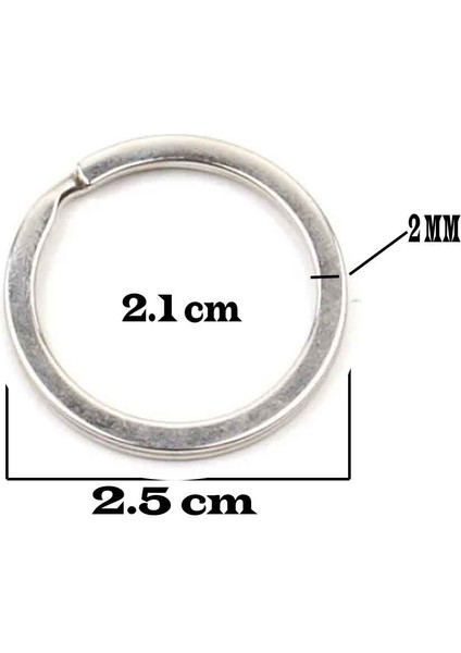 Zincirsiz Boş Yassı Model Anahtarlık Halkası 2.5 cm (50 Adet) Gümüş fiyatları