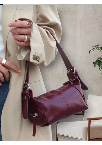 Rugan Silindir Bordo El ve Omuz Çanta