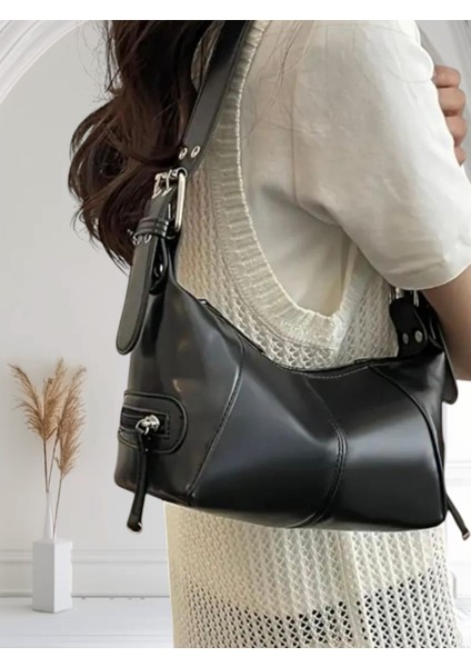 Rugan Silindir Siyah El ve Omuz Çanta