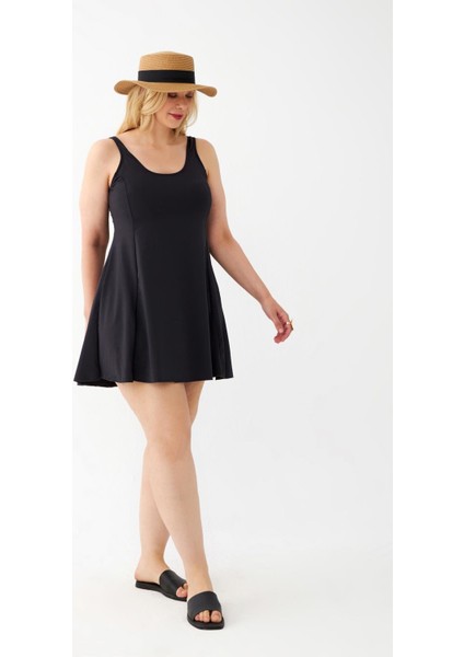 Kadın Siyah Büyük Beden Düz Elbise Mayo