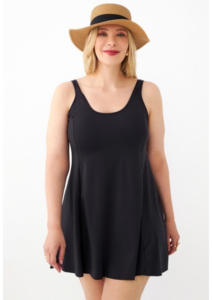 Kadın Siyah Büyük Beden Düz Elbise Mayo fırsatları