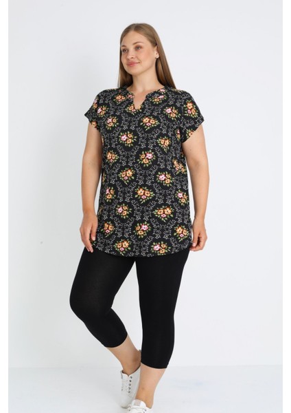 Siyah Büyük Beden Pamuklu Çiçek Desenli Pamuklu Bluz indirimleri