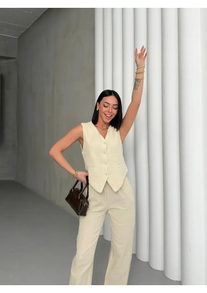 Müslin Yelekli Takım Bej fiyatları