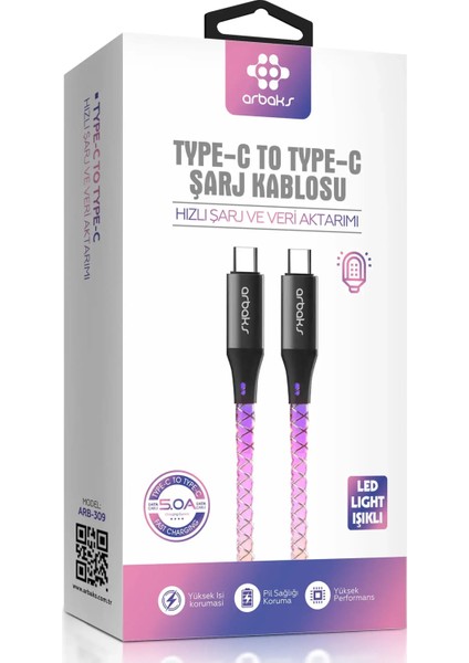 Pd Type-C 5A Rgb Işıklı Şarj Kablosu ARB-309