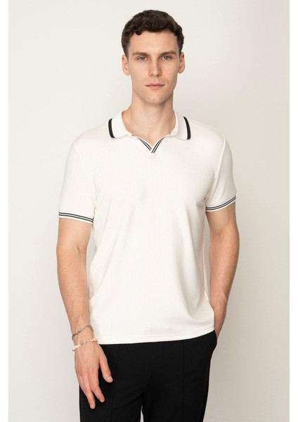 Beyaz Regular Fit Polo Yaka Erkek T-Shirt E1011