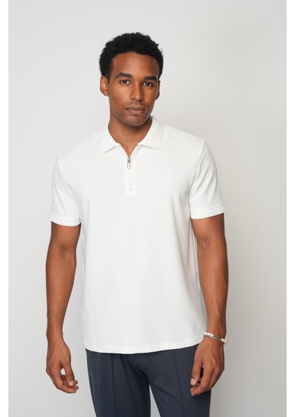 Beyaz Blue Regular Fit Polo Yaka Erkek T-Shirt E1003