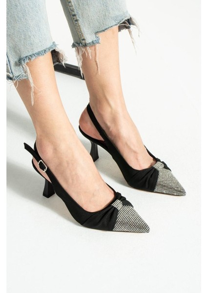 Siyah Saten Önü Taşlı Kadın Topuklu Ayakkabı fırsatları