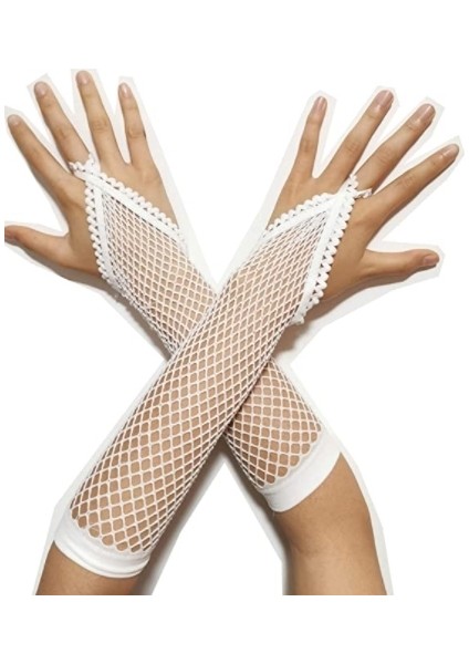 Örgü Beyaz Parmak Arası File Eldiven 26 cm