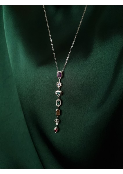Silver Renk Yedi Çakra Renkli Taşlı Paslanmaz Çelik Y Kolye fırsatları