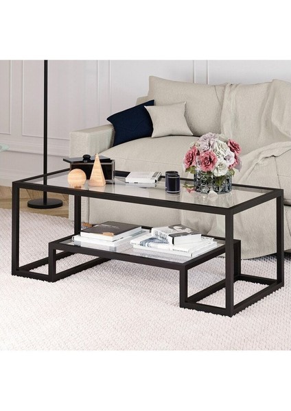 Pegged Siyah Metal Cam Orta Sehpa