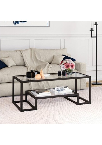 Pegged Siyah Metal Cam Orta Sehpa modelleri