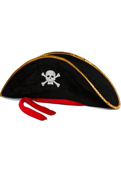 Yetişkin Boy Kadife Jack Sparrow Denizci Kaptan Jack Korsan Şapkası 50X20 cm