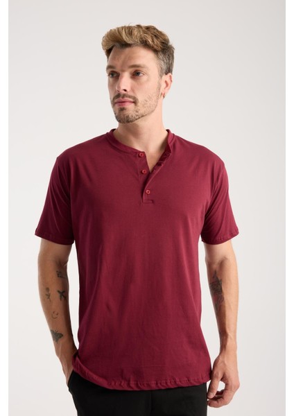 Erkek Bordo Düğmeli Yaka Kısa Kol Pijama Takımı modelleri