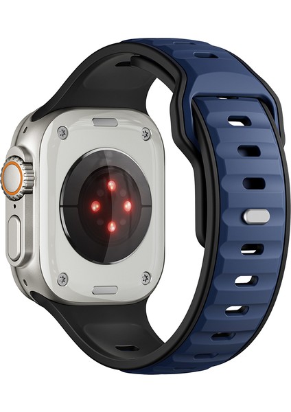Apple Watch 8 (45MM) Uyumlu Yeni Tasarım Silikon KORDON-135 Lacivert-Siyah