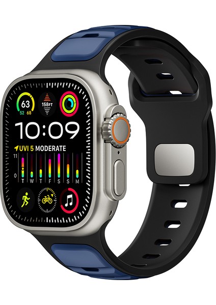 Apple Watch 8 (45MM) Uyumlu Yeni Tasarım Silikon KORDON-135 Lacivert-Siyah fiyatları