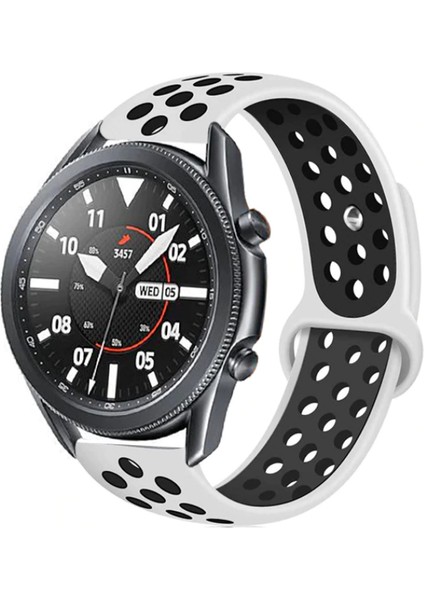 Galaxy Watch (42MM) Uyumlu 20MM Delikli Silikon Kordon-02 Beyaz-Siyah