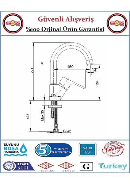 Can Mix Lavabo Bataryası - 40'lık Kartuş - 5 Yıl Garanti - Orjinal Ürün modelleri