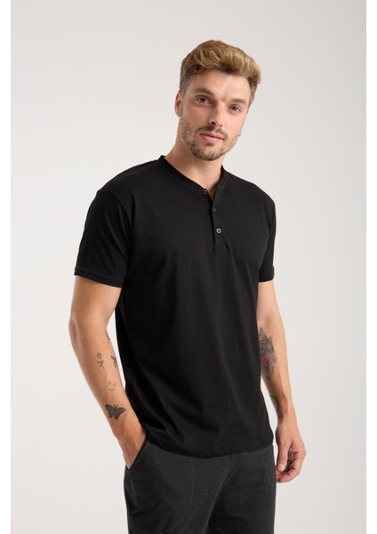 Erkek Füme Düğmeli Yaka Kısa Kol Pijama Takımı