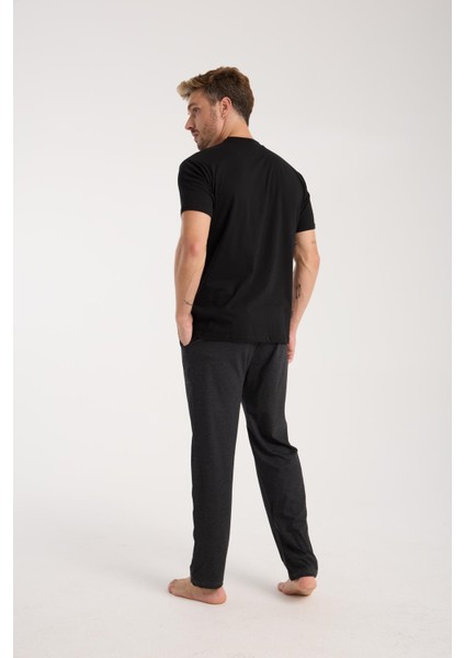 Erkek Füme Düğmeli Yaka Kısa Kol Pijama Takımı modelleri