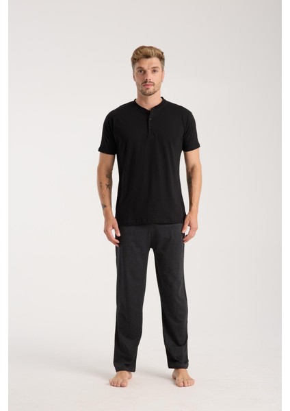 Erkek Füme Düğmeli Yaka Kısa Kol Pijama Takımı indirimleri
