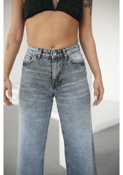 Kadın Gri Relaxed Fit Yüksek Bel Jeans modelleri