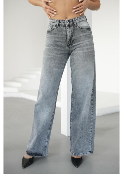 Kadın Gri Relaxed Fit Yüksek Bel Jeans indirimleri