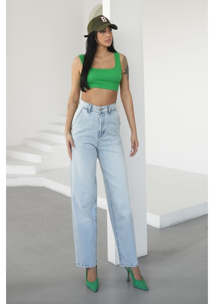 Kadın Buz Mavisi Jeans Skater Yüksek Bel fiyatları