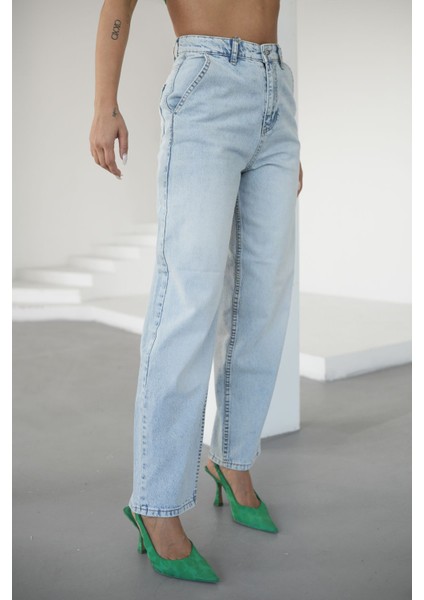 Kadın Buz Mavisi Jeans Skater Yüksek Bel modelleri