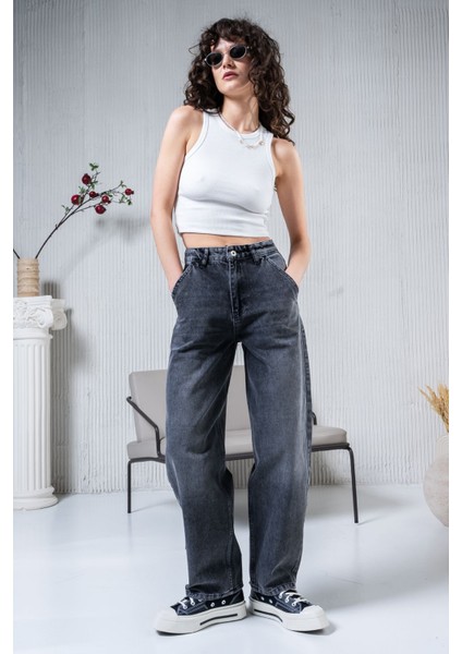 Kadın Gri Yüksek Bel Skater Jeans fiyatları