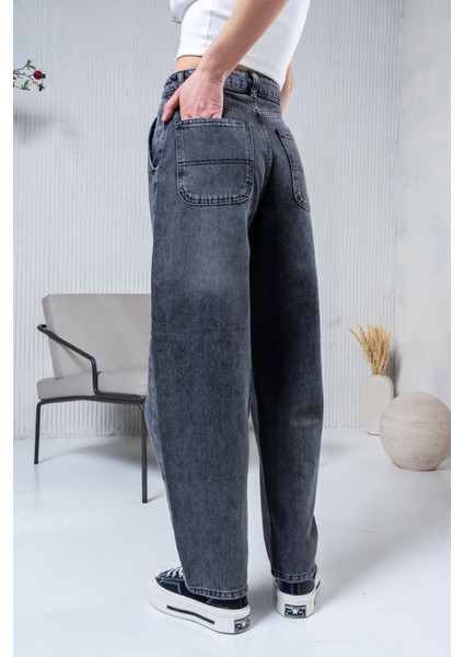 Kadın Gri Yüksek Bel Skater Jeans modelleri