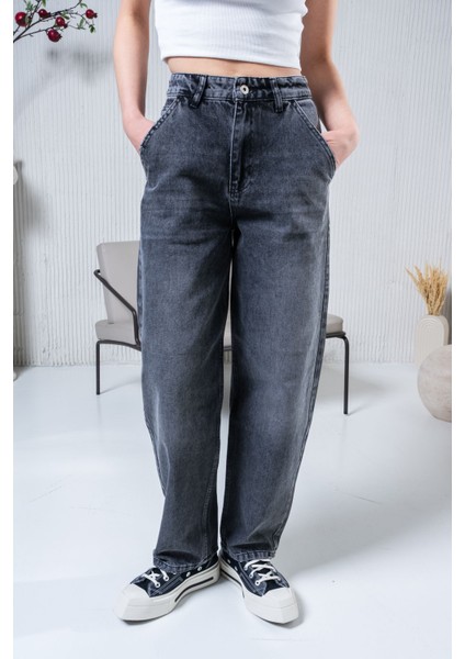 Kadın Gri Yüksek Bel Skater Jeans fırsatları
