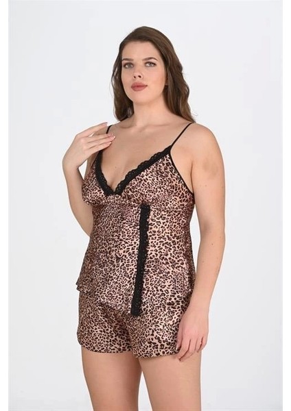 Bicomi Büyük Beden Leopar Desenli Şort Takımı 1074