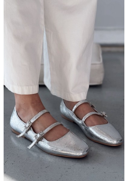 Harwor Parlak Deri Toka Detaylı Kadın Babet Gümüş modelleri