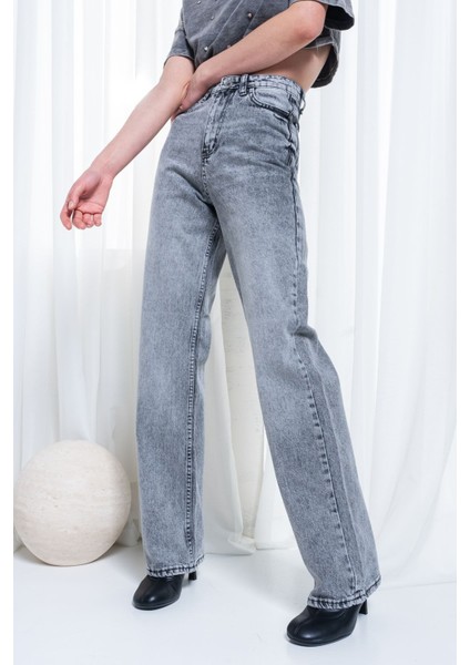 Kadın Gri Yüksek Bel Full Leg Jeans modelleri