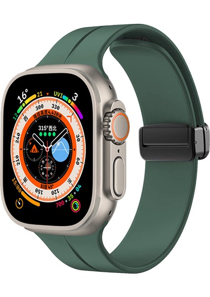 Apple Watch Se (44MM) Uyumlu Metal Tokalı Silikon Kordon-84 Koyu Yeşil