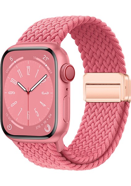Apple Watch 10 (42MM) Uyumlu Hasır Örgülü KORDON-134 Pembe