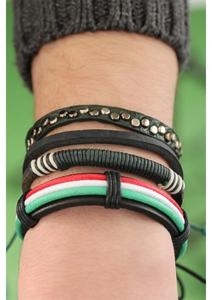Karışık Renkli Çoklu Deri Erkek Bileklik Kombin fiyatları