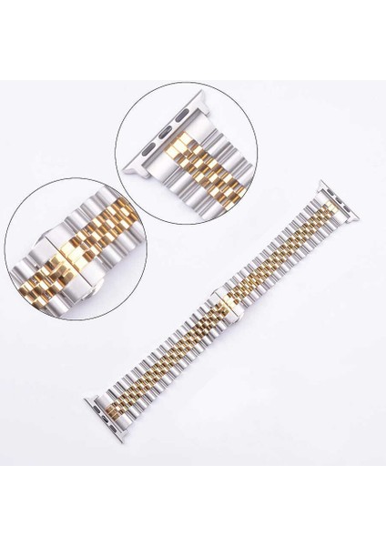 Apple Watch 10 (42MM) Uyumlu Zincir Görünümlü Metal Kordon-36 Gümüş-Rose Gold fiyatları