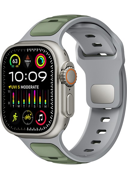 Apple Watch 5 (44MM) Uyumlu Yeni Tasarım Silikon KORDON-135 Açık Yeşil-Gri fiyatları
