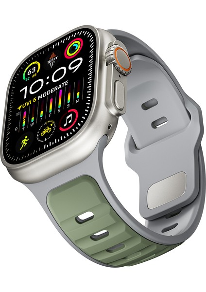 Apple Watch 5 (44MM) Uyumlu Yeni Tasarım Silikon KORDON-135 Açık Yeşil-Gri fırsatları