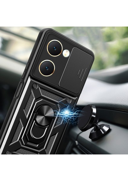 Vivo Y18 Kılıf Magnetik Standlı Kamera Korumalı Zore Sürgülü Vega Kapak - Mavi