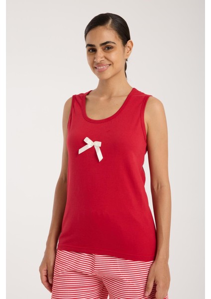 Kadın Kırmızı Kurdele Detaylı Çizgili Şortlu Pijama Takımı fırsatları