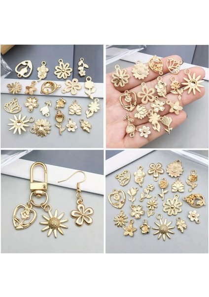 ( 20 x Adet ) 1 Set Gold Flower Tema Altın Çiçek Bileklik & Kolye Ucu modelleri