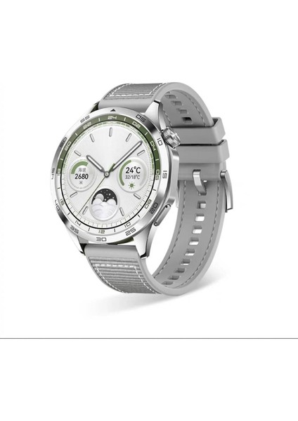 Huawei Watch Gt 3 Active (46MM) Uyumlu 22MM Örgü Dikişli Silikon KORDON-102 Gri